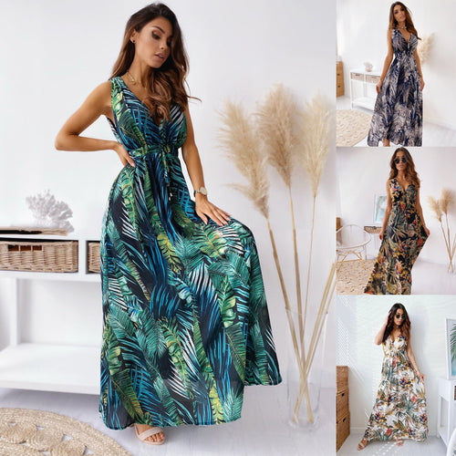 Women Tropical Print Maxi Dress Fluid Amarae