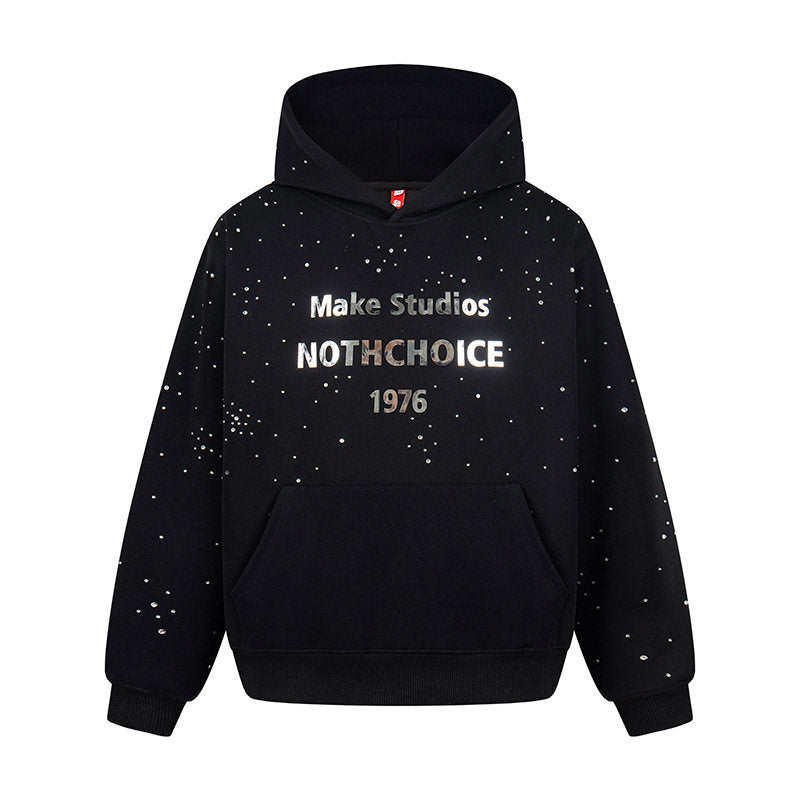 Women’s hoodie with statement print, metallic lettering and paint splatter look Amarae
