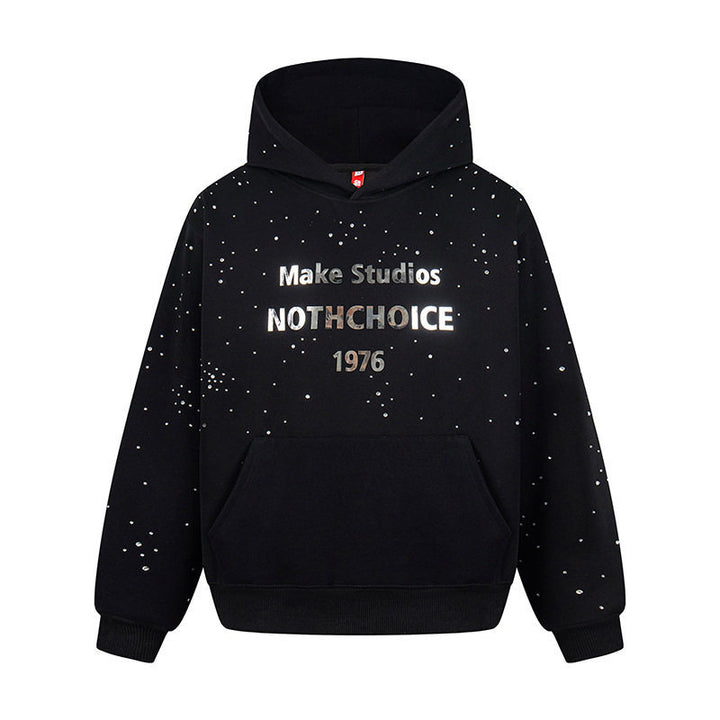 Women’s hoodie with statement print, metallic lettering and paint splatter look Amarae