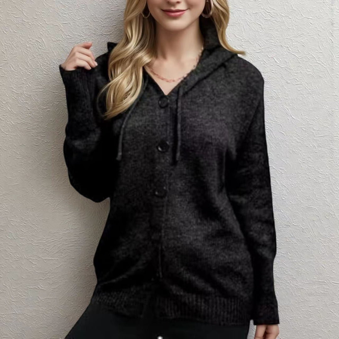 Women’s knitted hoodie jacket with button placket and soft texture Lune London