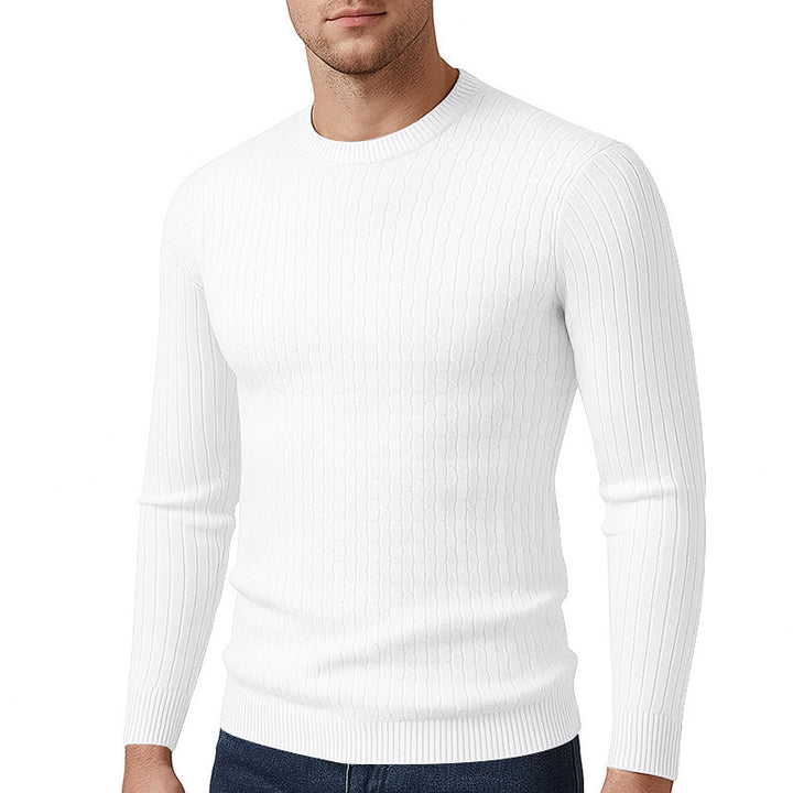 Trendy knitted sweater for men with a fine cable knit pattern.