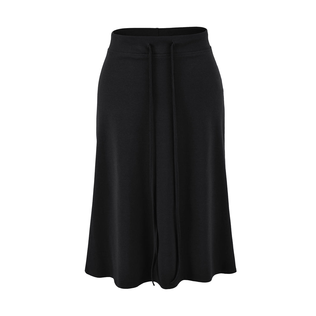 Women Jersey Midi Skirt with High Waist, Drawstring and A-Line Cut Amarae