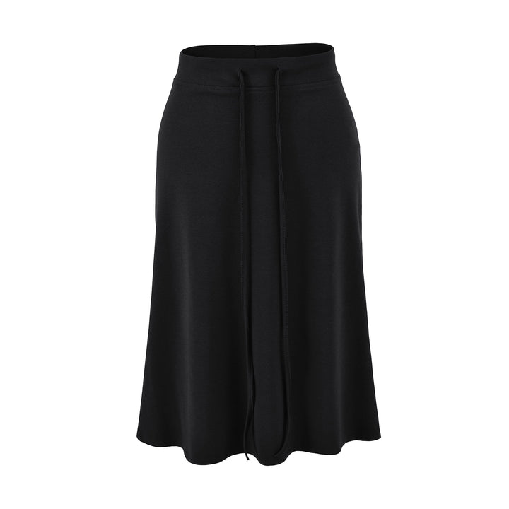 Women Jersey Midi Skirt with High Waist, Drawstring and A-Line Cut Amarae