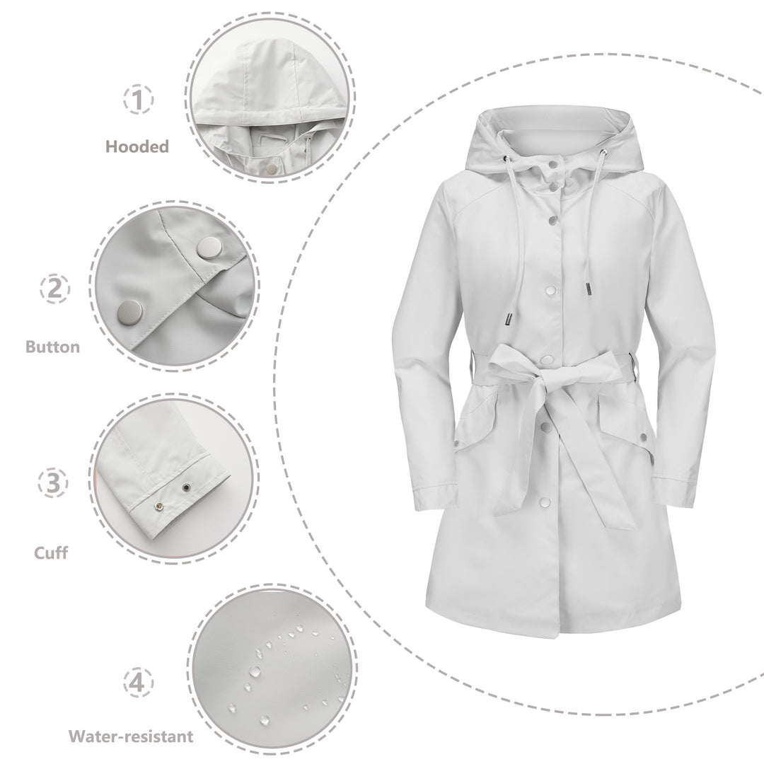 Women's waterproof transition jacket with adjustable hood and waist belt Lune London