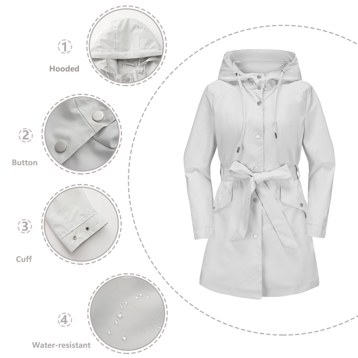 Women's waterproof transition jacket with adjustable hood and waist belt Lune London