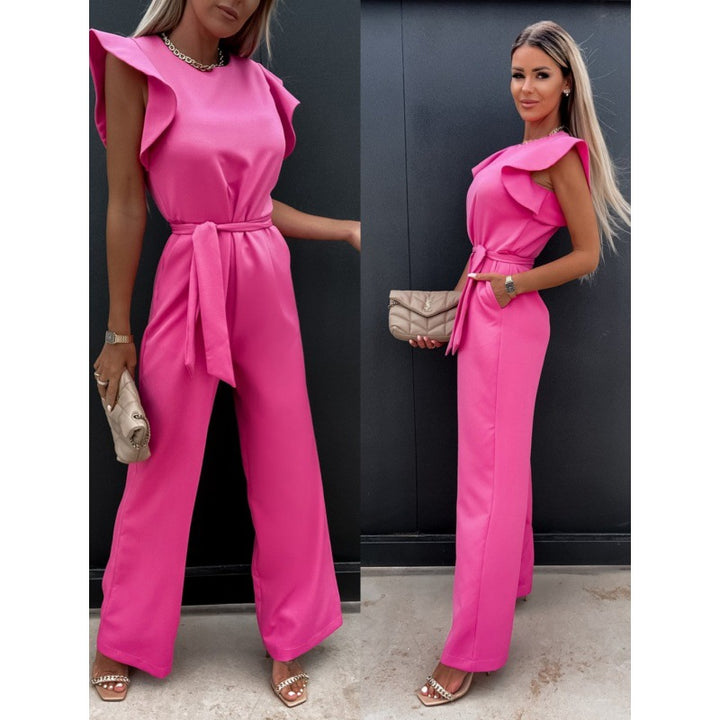 Ladies elegant jumpsuit with wide leg and ruffled sleeve Lune London