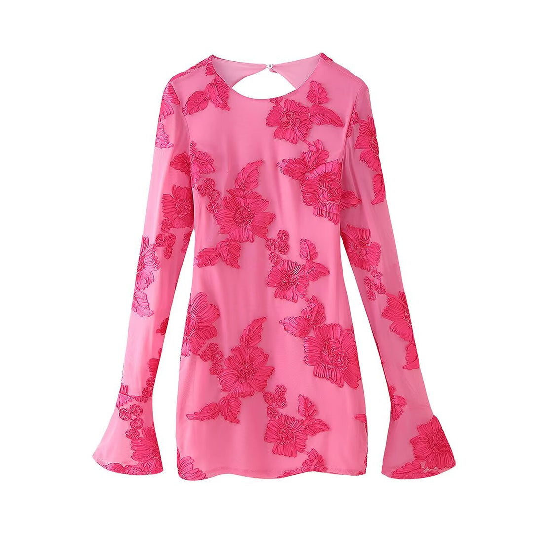 Shirt dress women with decorative floral design and transparent sleeves Lune London