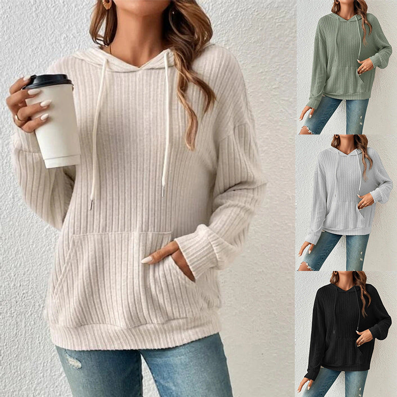 Ladies Casual Waffle Hoodie with Kangaroo Pocket and Hood Lune London