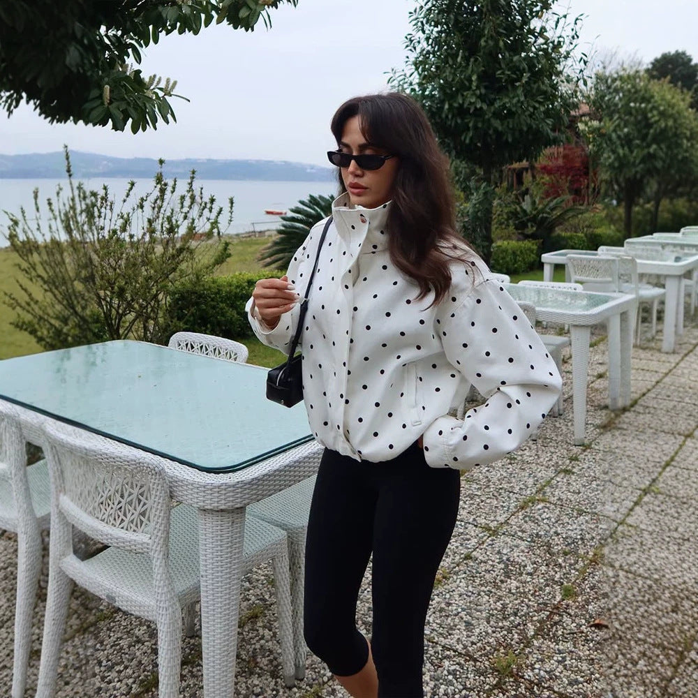 Women's Oversize Blouson with Stand-Up Collar and Polka Dot Print Amarae