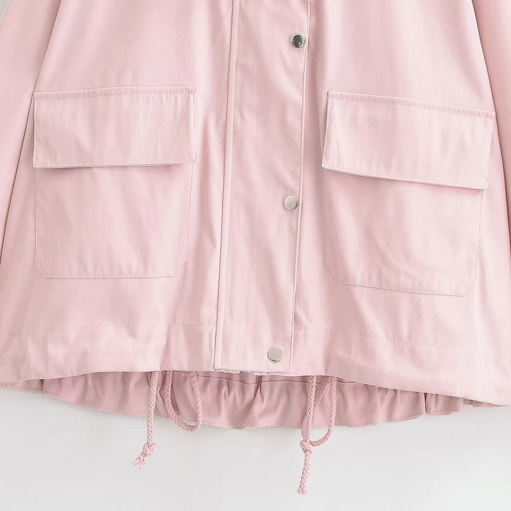Women's Short Water-Repellent Hooded Jacket with Drawstring, Snap Button Placket, and Flap Pockets Amarae