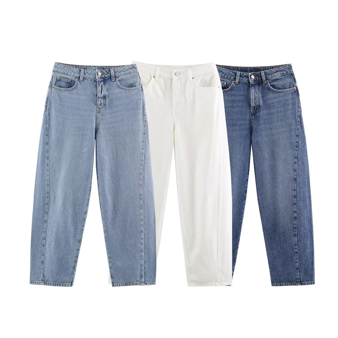Women's high-waisted wide jeans with straight leg and cropped length Amarae