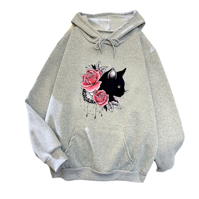 Women's hoodie with floral cat design Chic & Stil
