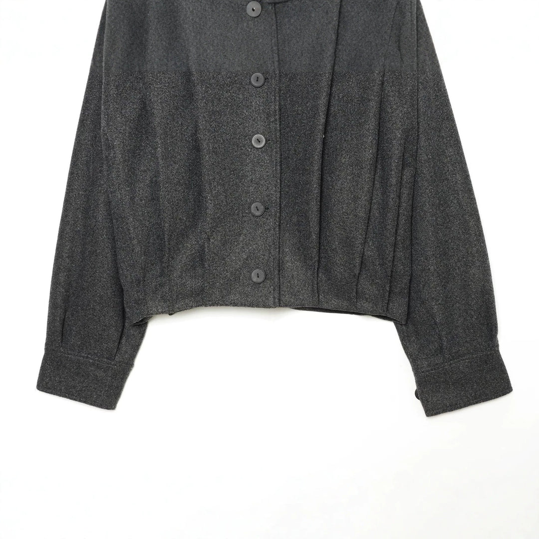 Women's Cropped Cape Jacket with High Stand Collar, Shoulder Straps and Continuous Button Placket Amarae