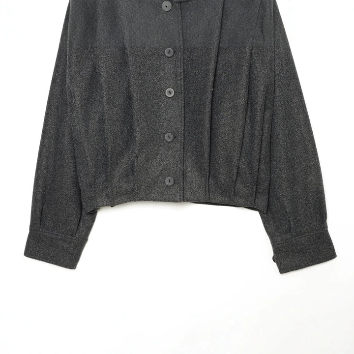 Women's Cropped Cape Jacket with High Stand Collar, Shoulder Straps and Continuous Button Placket Amarae