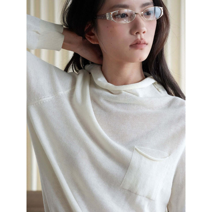 Women Lightweight Fine Knit Hoodie with Subtle Chest Pocket Amarae