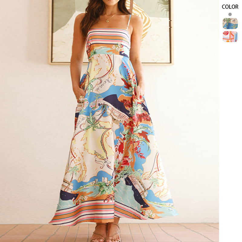 Ladies airy maxi dress with playful pattern and practical pockets Lune London