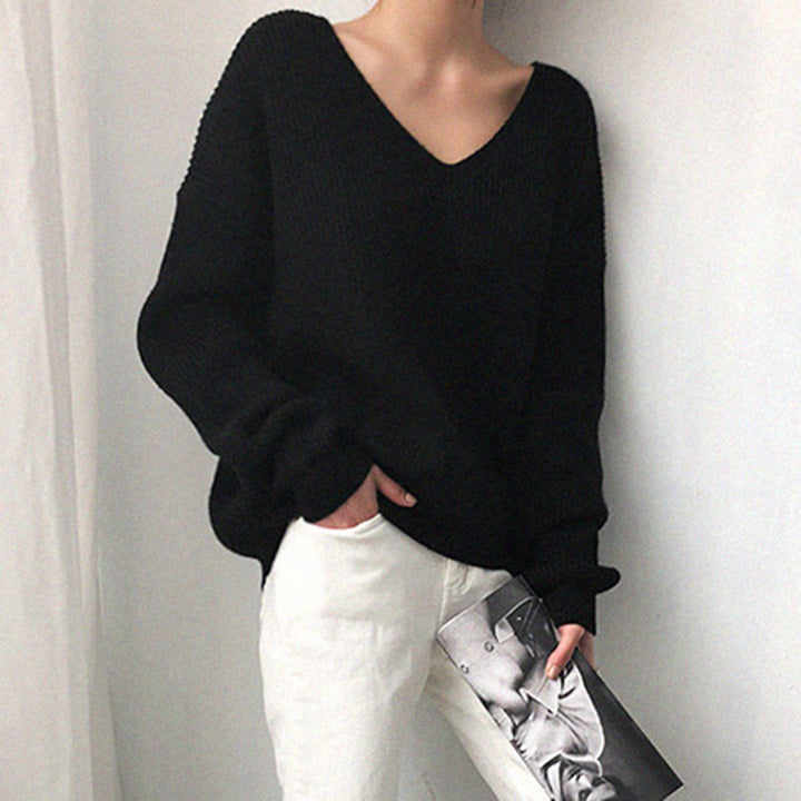 Pull-over pour femmes confortable avec col en V et texture côtelée Chic & Stil