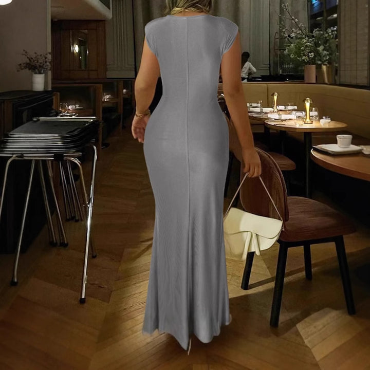 Ladies Elegant Maxi Wrap Dress with Chic Side Ruffle Detail and Style