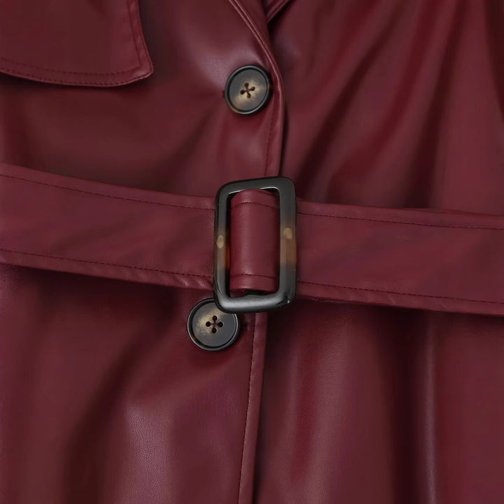 Elegant synthetic leather trench coat for women with belt Lune London