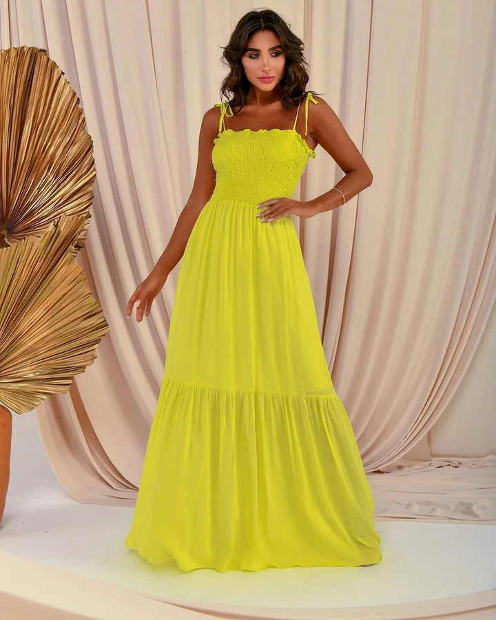 Women's airy maxi dress with spaghetti straps and ruffle details Lune London