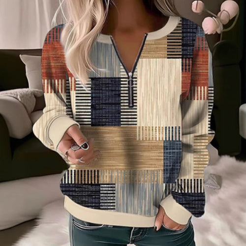 Sweatshirt pour femme avec design graphique géométrique et col montant zippé Chic & Stil