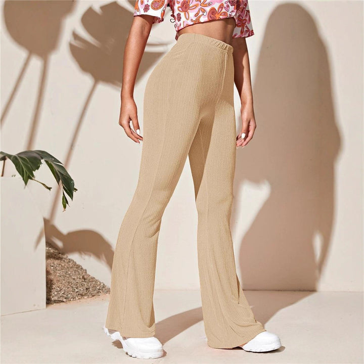 High-waisted ribbed knit flared leggings for women Lune London
