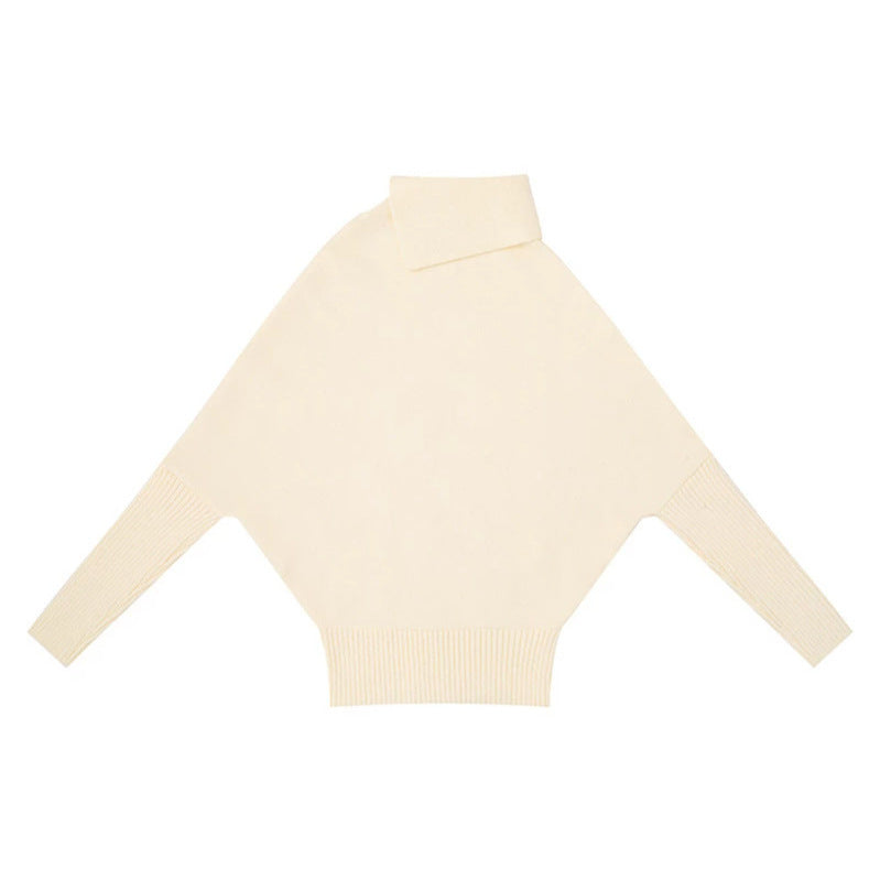 Women's oversized sweater with roll neck, asymmetric shoulder button placket and cable knit details Amarae