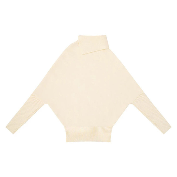Women's oversized sweater with roll neck, asymmetric shoulder button placket and cable knit details Amarae