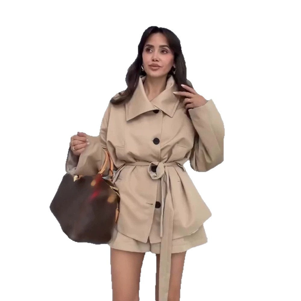 Women Tailored Short Jacket with Belt and Dropped Sleeves Amarae