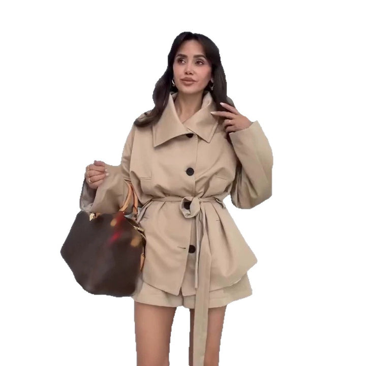 Women Tailored Short Jacket with Belt and Dropped Sleeves Amarae