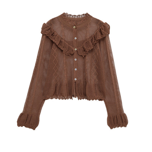 Ladies lightweight cardigan with fluid cut and ruffle details Amarae