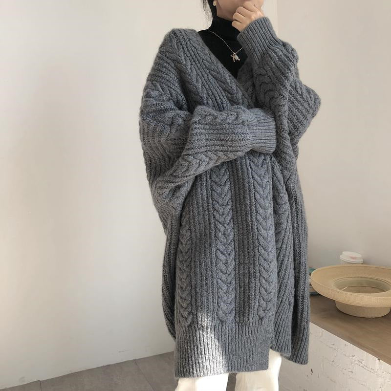 Ladies Large knitted coat with cable pattern and relaxed fit Lune London