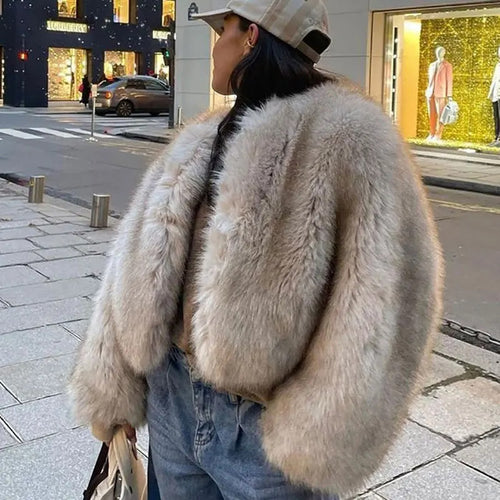 Ladies Fluffy Fleece Jacket with Loose Fit and Voluminous Sleeves Amarae