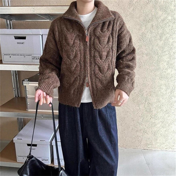 Veste en tricot épaisse pour femmes avec col haut et zip intégral Chic & Stil