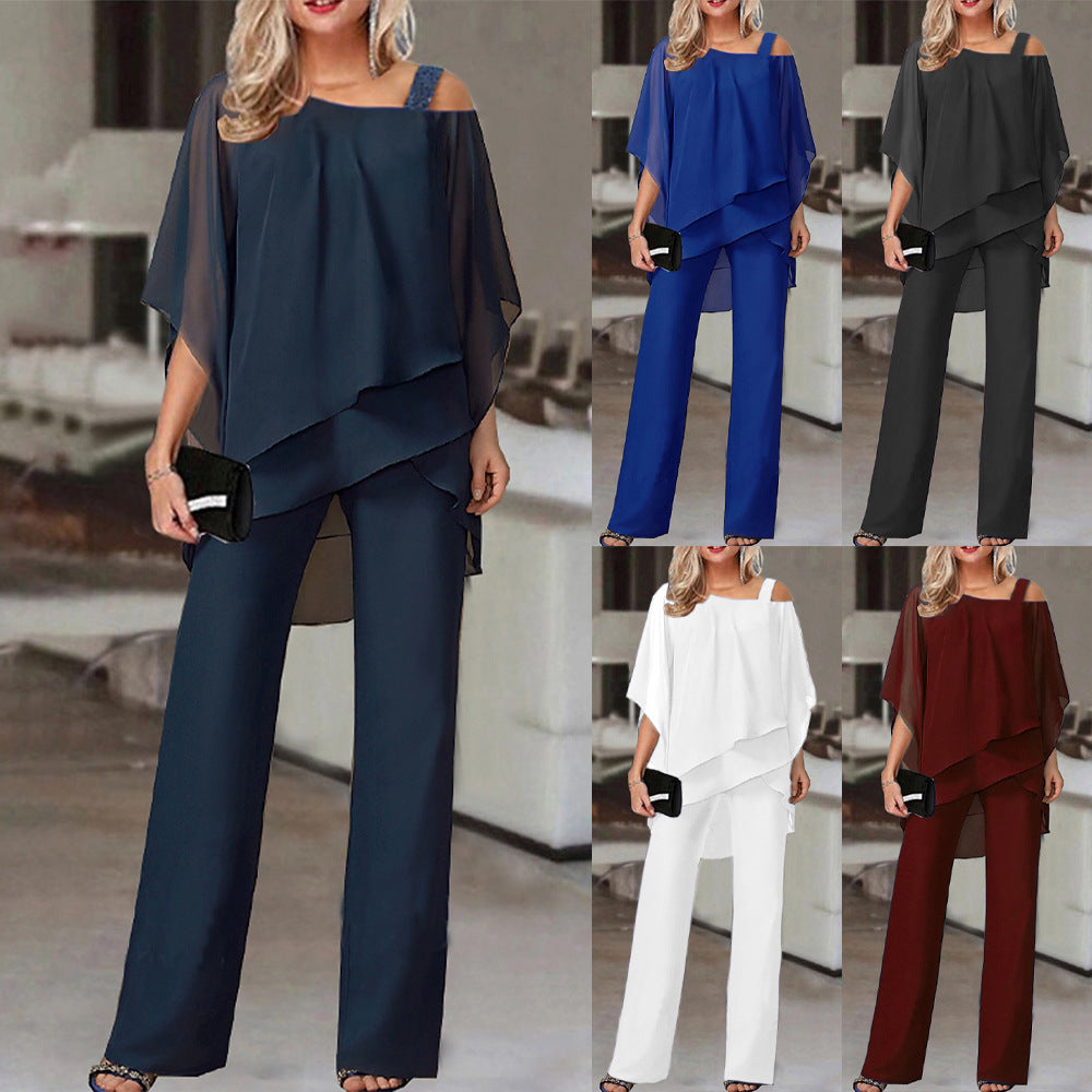 Elegant asymmetrical top set for women and wide trousers Lune London