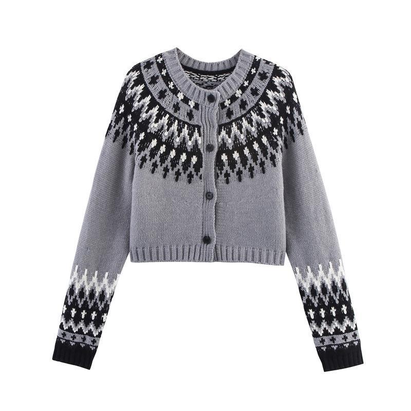 Ladies knitted winter coat with traditional pattern and buttons Lune London