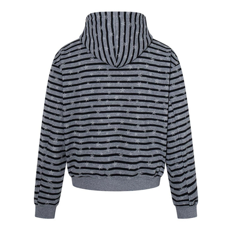 Women Casual Hooded Zip Jacket in Striped Jacquard with Star Structure Amarae