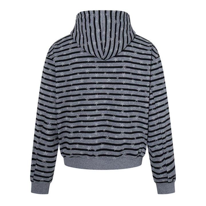 Women Casual Hooded Zip Jacket in Striped Jacquard with Star Structure Amarae