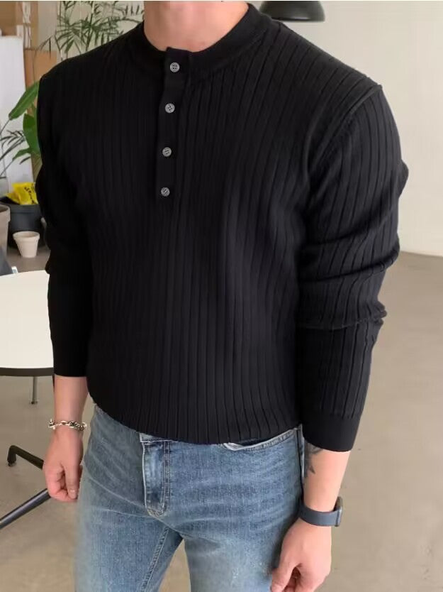 Trendy long-sleeve shirt for men with button details and ribbed structure Lune London