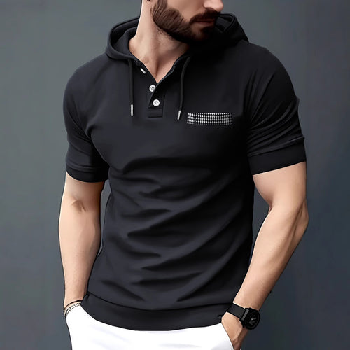Elegant short-sleeve men's polo with hood and contrasting pocket Amarae