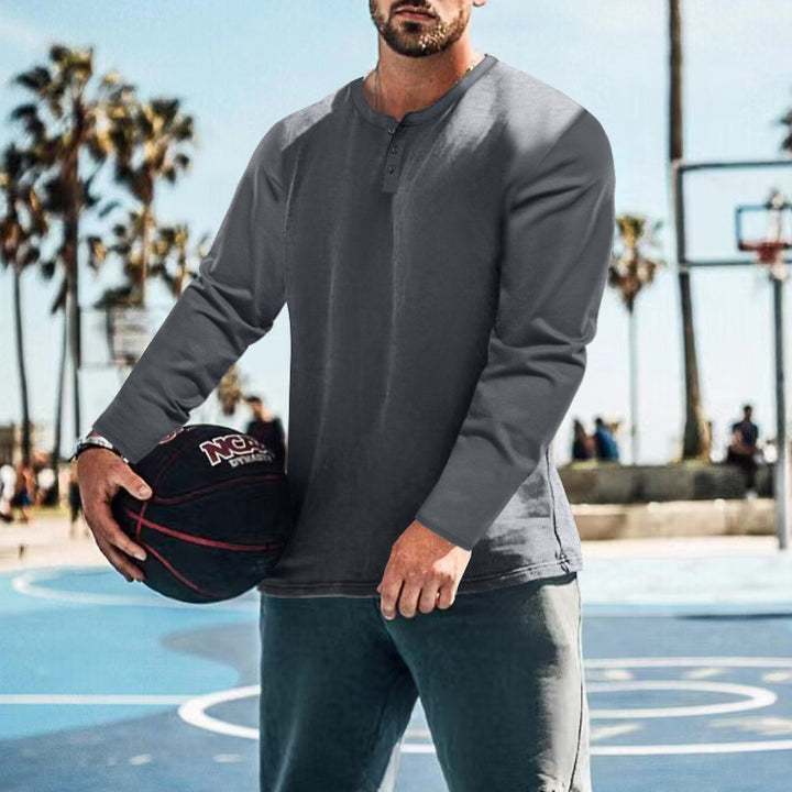 Men's long sleeve Henley shirt in textured fabric with practical button details Lune London