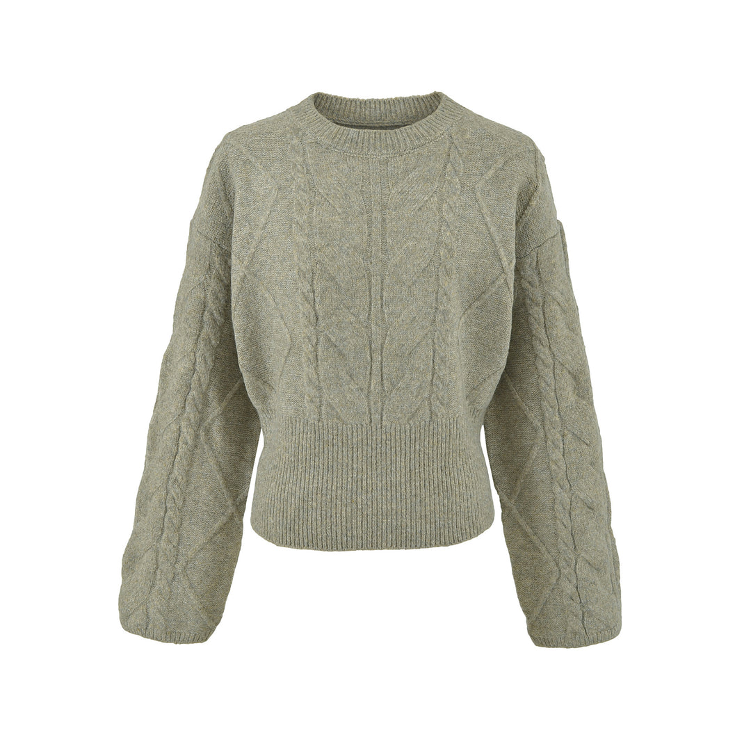 Women's Short Cable Knit Sweater with Fitted Ribbed Cuffs Amarae