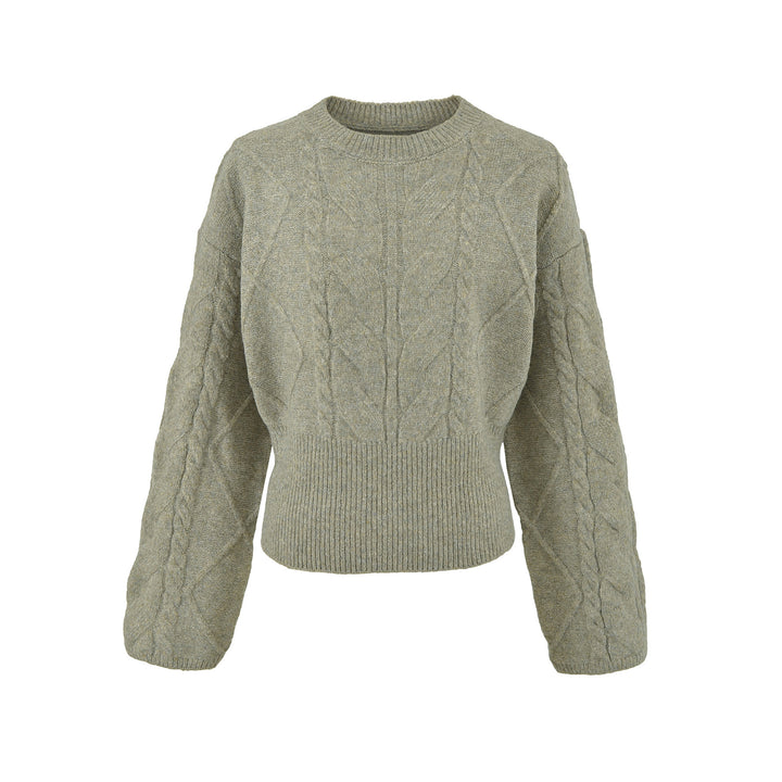 Women's Short Cable Knit Sweater with Fitted Ribbed Cuffs Amarae