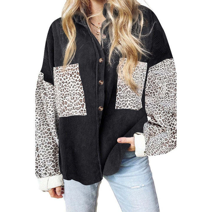 Ladies oversized shirt blouse with textured fabric and leopard print inserts Amarae