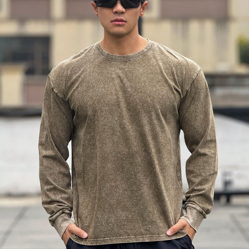 Long sleeve shirt for men in soft cotton blend with a trendy washed effect Amarae