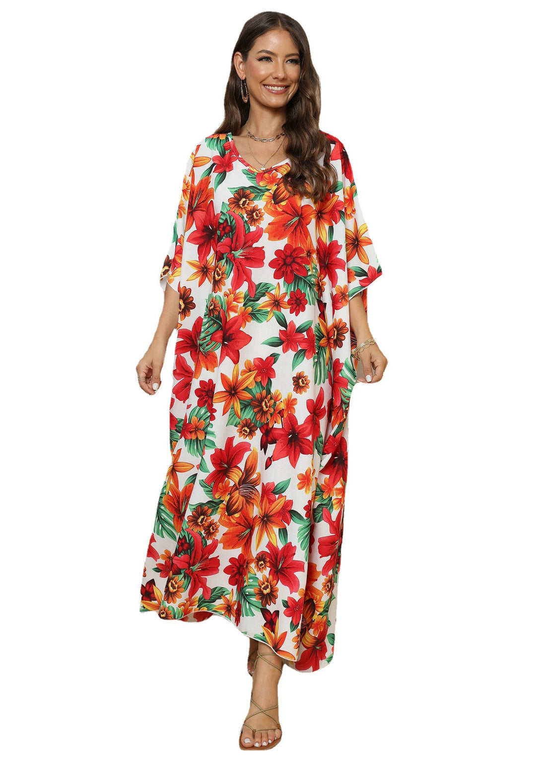 Chic Floral Print Women's Maxi Kaftan Dress