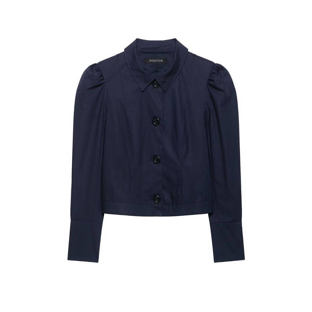 Women's Cropped Shirt Jacket with Puff Sleeves and Continuous Button Placket Amarae