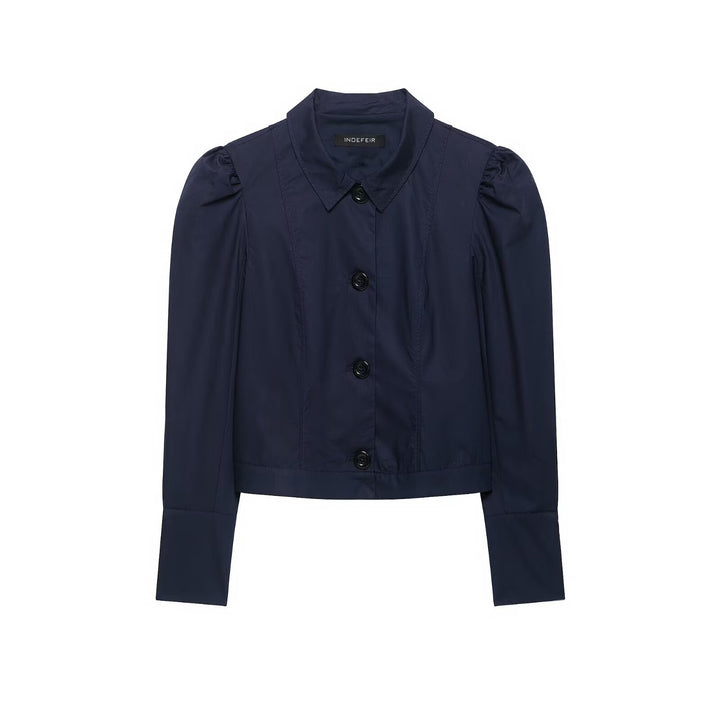 Women's Cropped Shirt Jacket with Puff Sleeves and Continuous Button Placket Amarae