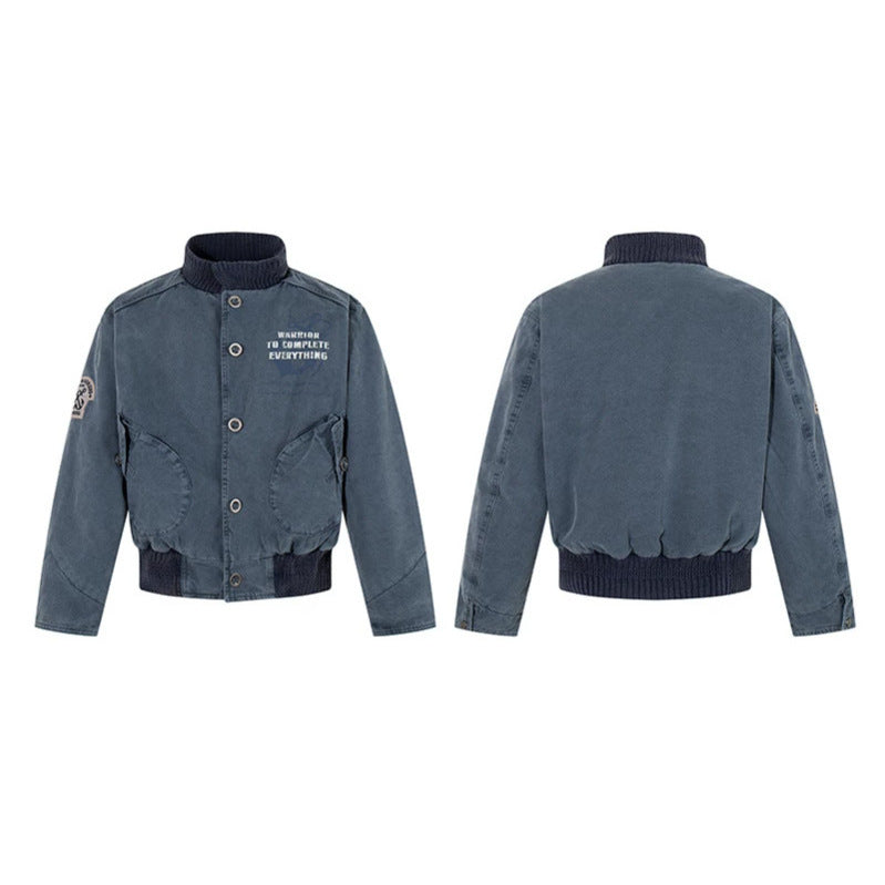 Men's cropped utility bomber jacket with ribbed hem, stand collar and snap button closure Amarae