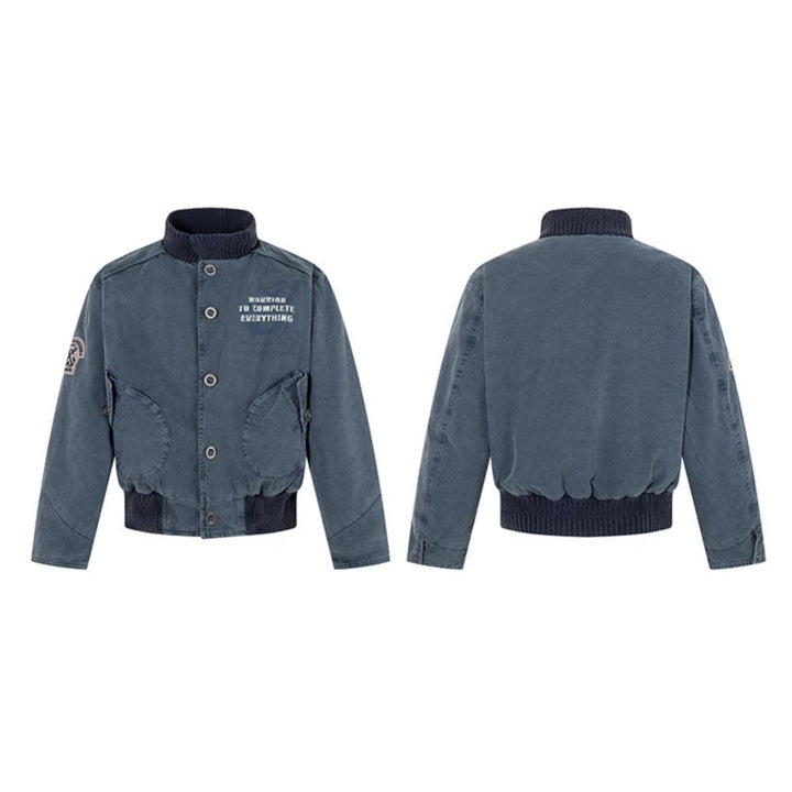 Men's cropped utility bomber jacket with ribbed hem, stand collar and snap button closure Amarae